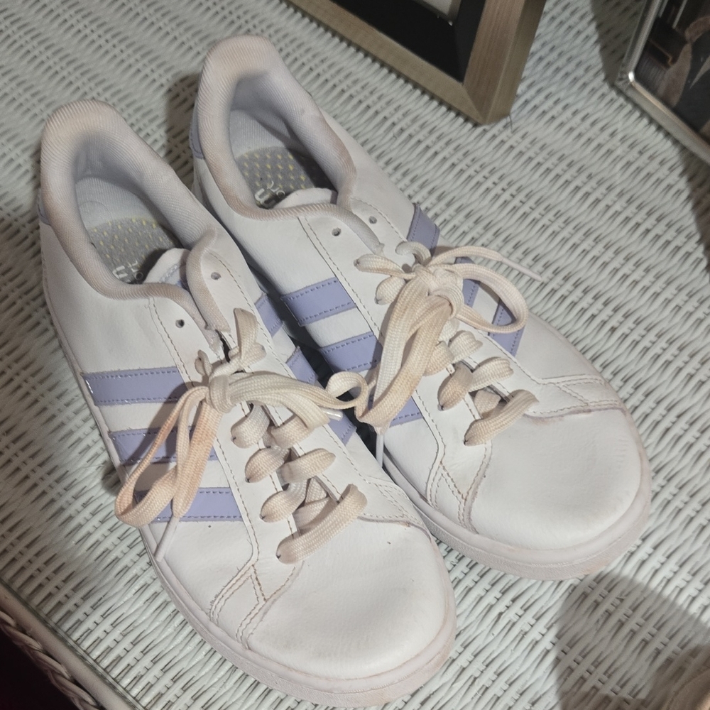 Women's Adidas White and Purple Sneakers